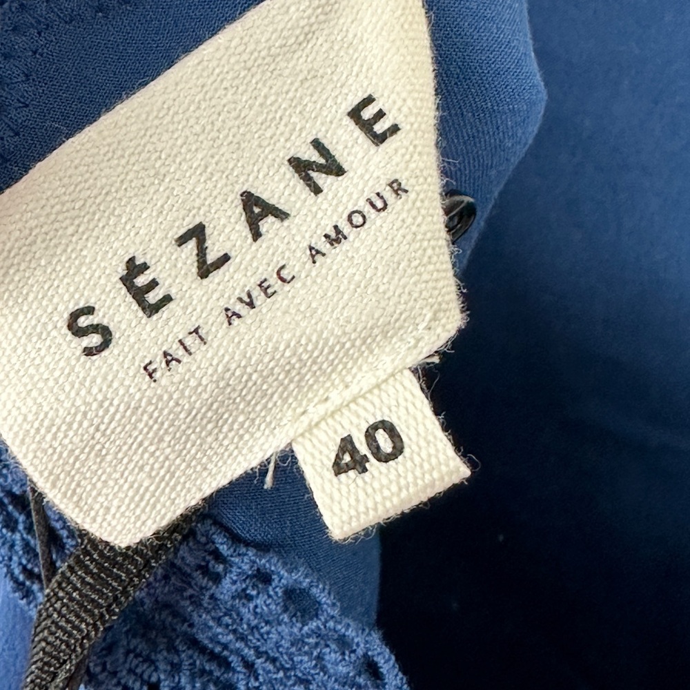 Sezane 100% Silk Cassy Dress Blue Size 40 French US 8 Lace Minimalist Shift NWT - Picture 3 of 16